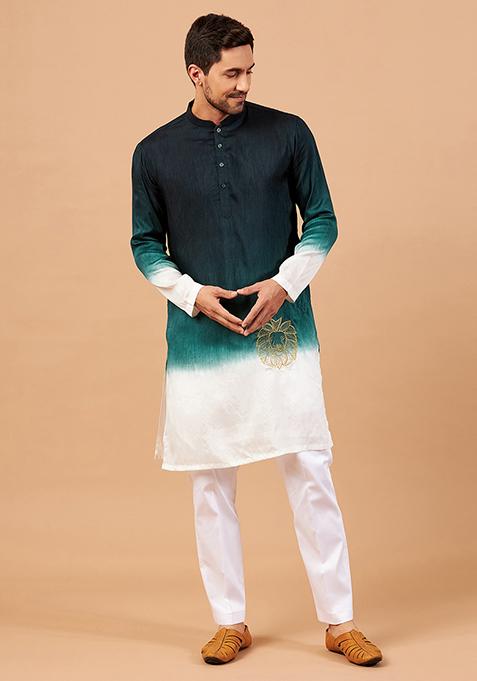 Teal Leonine Embroidered Kurta For Men