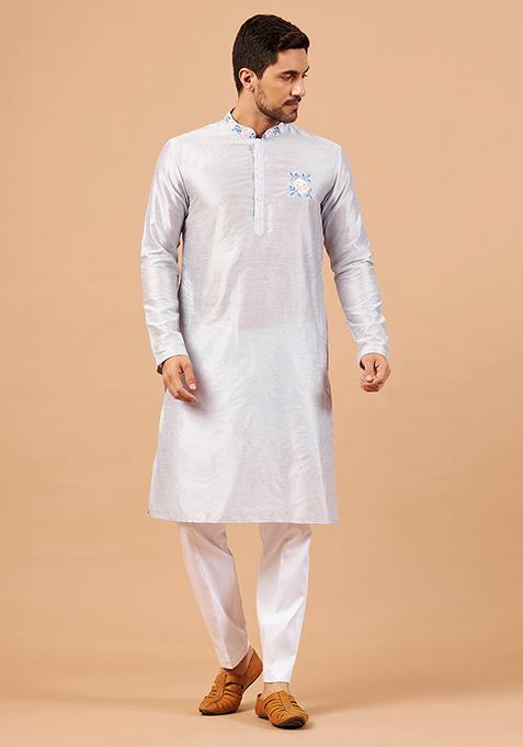 Grey Manatee Basik Embroidered Kurta For Men 