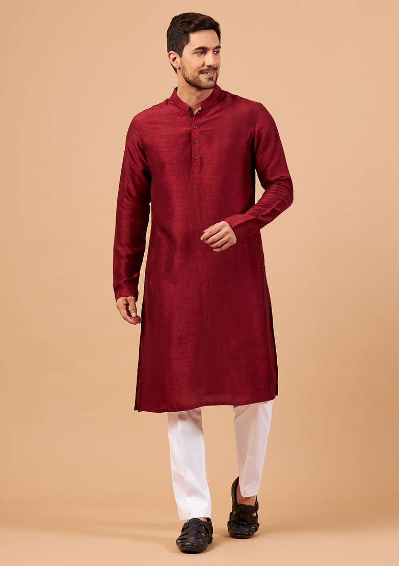 Maroon Solid Kurta For Men - Indya