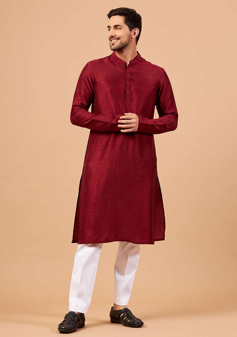Maroon Solid Kurta For Men - Indya
