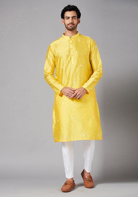 Yellow Saanjh Embroidered Kurta For Men