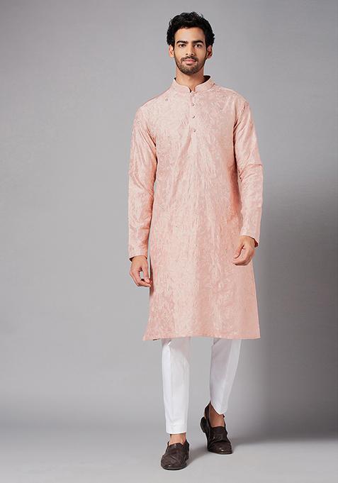 Peach Tiyaan Embroidered Kurta For Men