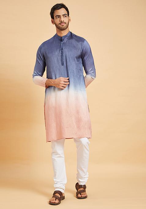 Blue Waikawa Ombre Kurta For Men