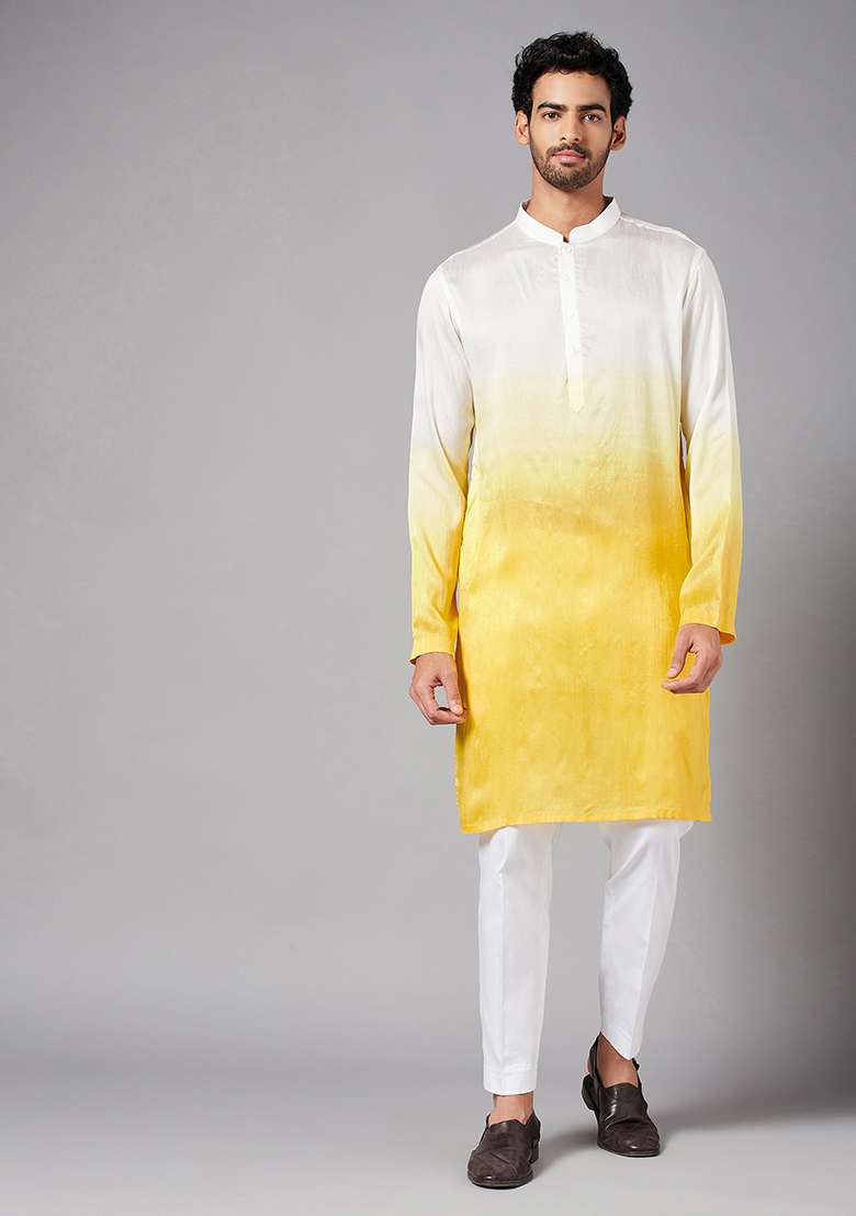 Yellow Whill Ombre Kurta For Men - Indya