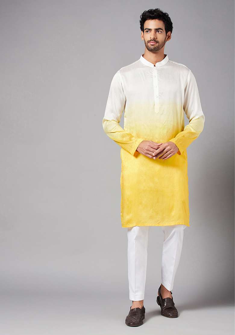 Yellow Whill Ombre Kurta For Men - Indya
