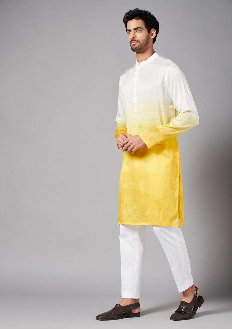 Yellow Whill Ombre Kurta For Men - Indya