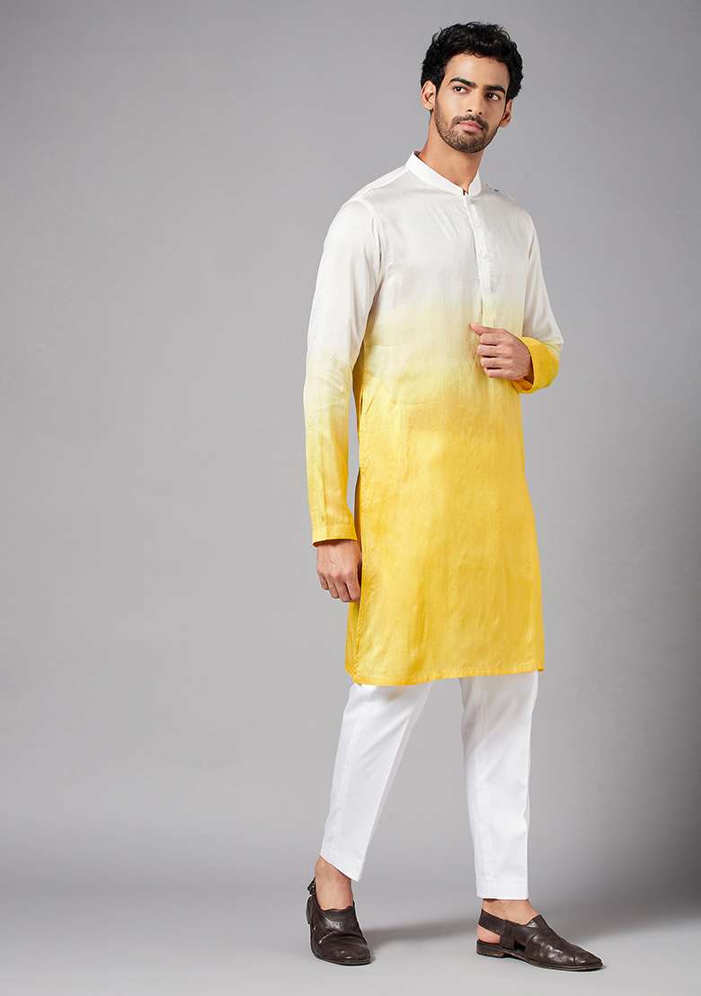 Yellow Whill Ombre Kurta For Men - Indya