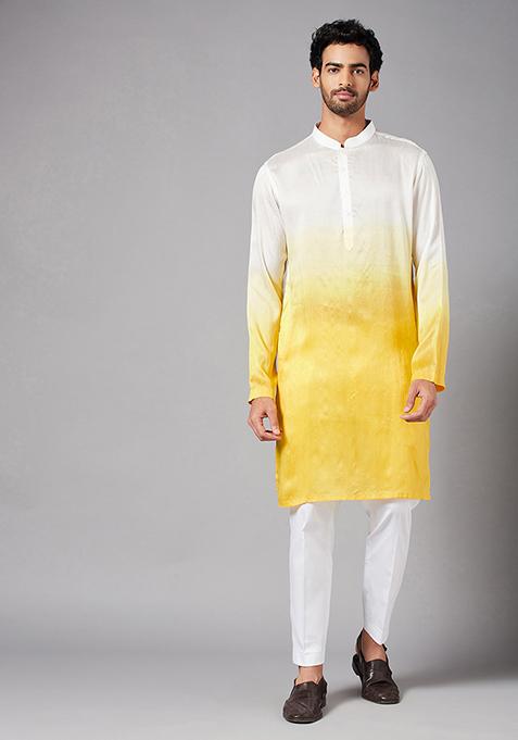 Yellow Whill Ombre Kurta For Men