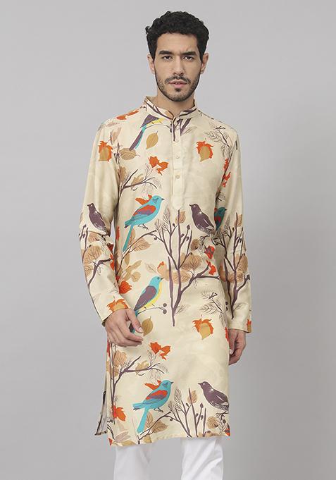 Serenity Bird Themed Print Cotton Kurta