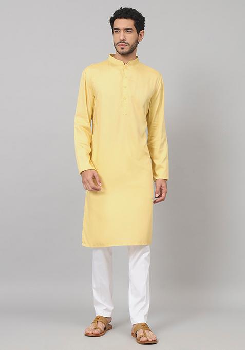 Yellow Giza Cotton Kurta For Men