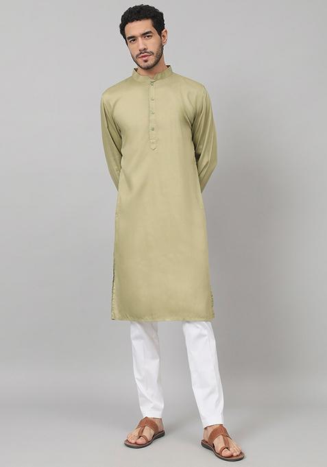 Green Giza Cotton Kurta For Men