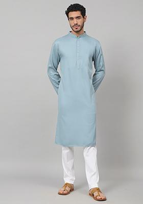Blue Giza Cotton Kurta For Men