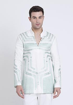 Ivory Embroidered Silk Blend Kurta For Men