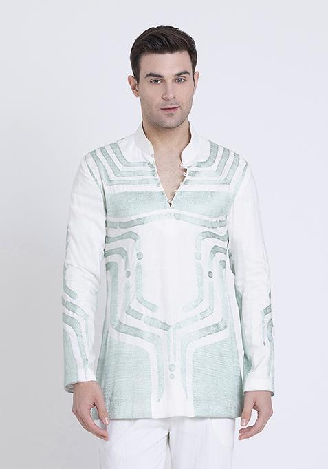 Ivory Embroidered Silk Kurta For Men