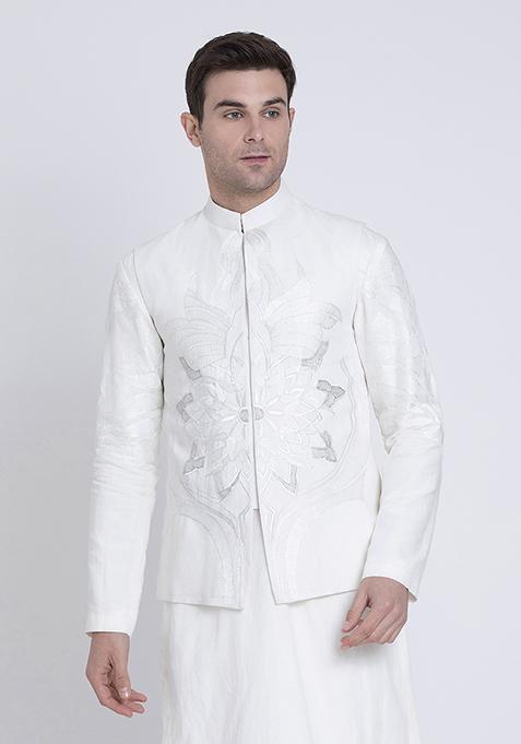 Ivory Timeless Embroidered Linen Kurta For Men