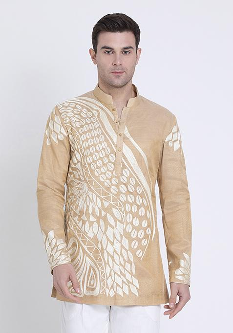 Gold Embroidered Tissue Kurta For Men