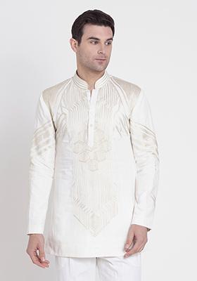 Ivory Fresh Embroidered Silk Blend Kurta For Men