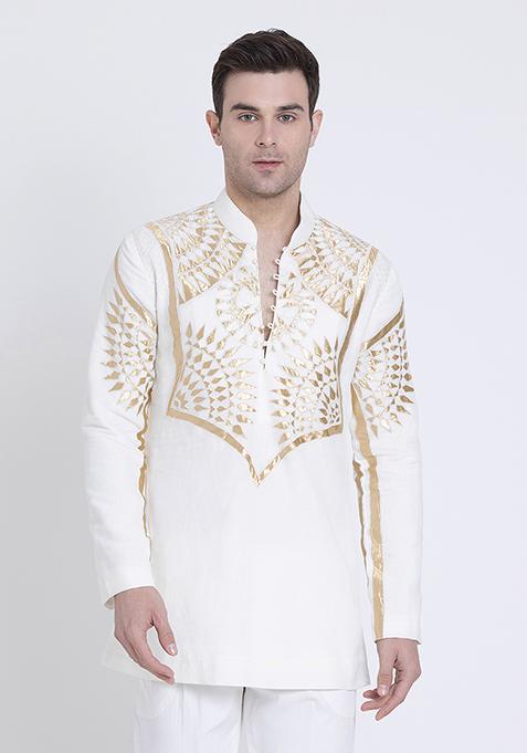 Ivory Premium Embroidered Linen Kurta For Men