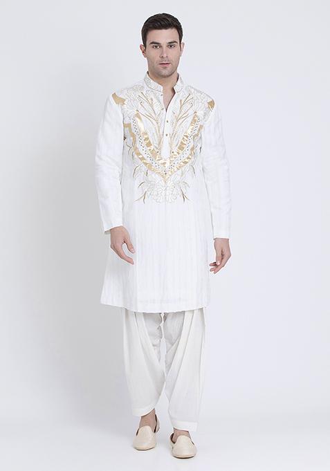 Ivory Summer Breeze Embroidered Linen Kurta For Men