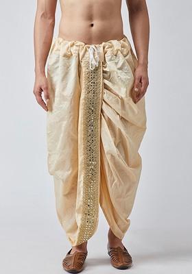 Beige Solid Poly Blend Dhoti For Men