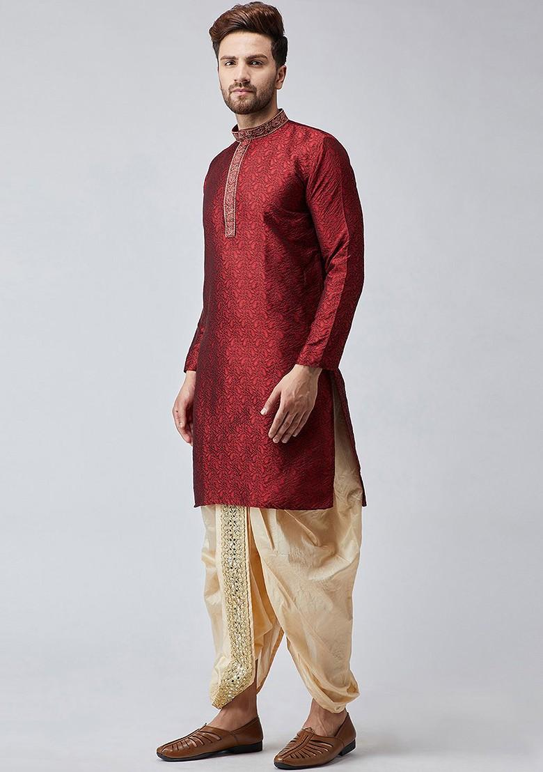 Beige Solid Poly Blend Dhoti For Men