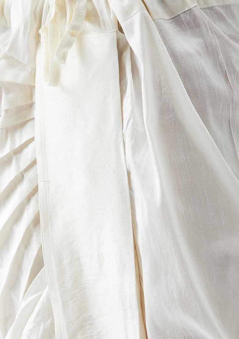 Off White Solid Poly Blend Dhoti For Men