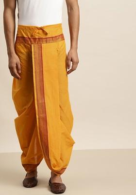 Mustard Solid Poly Blend Dhoti For Men