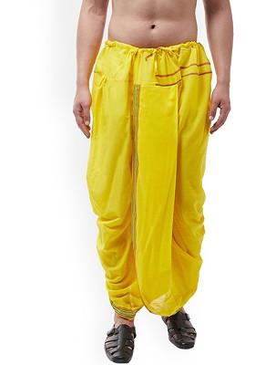 Yellow Solid Poly Blend Dhoti For Men