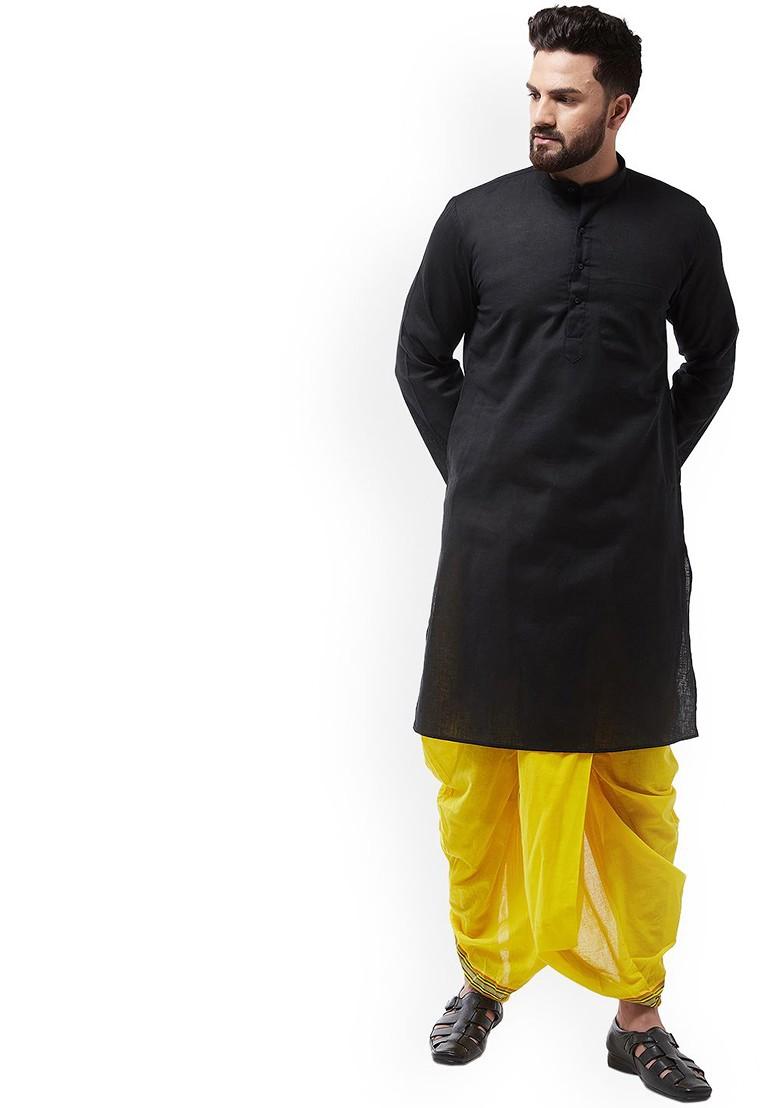 Yellow Solid Poly Blend Dhoti For Men