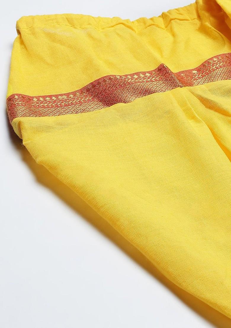 Yellow Solid Cotton Dhoti For Men