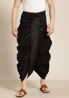 Black Solid Poly Blend Dhoti For Men