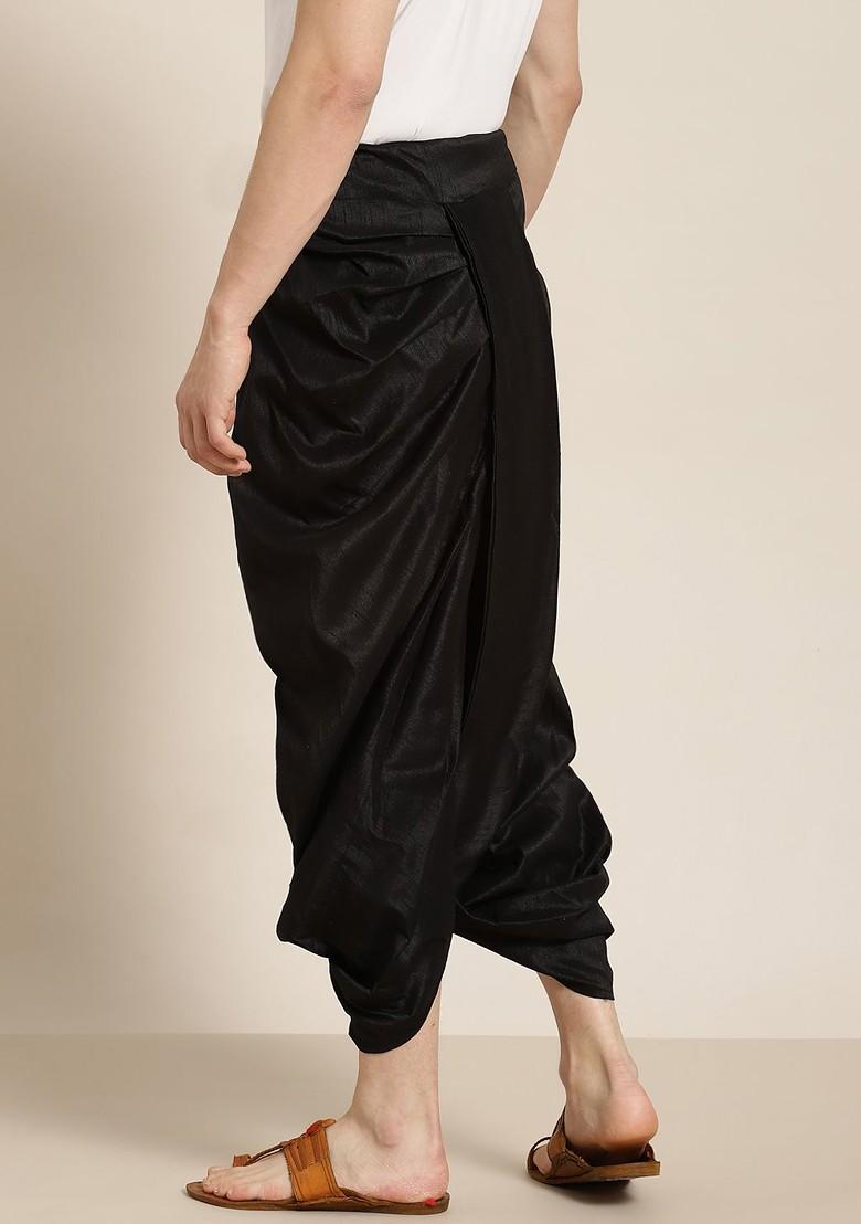 Black Solid Poly Blend Dhoti For Men