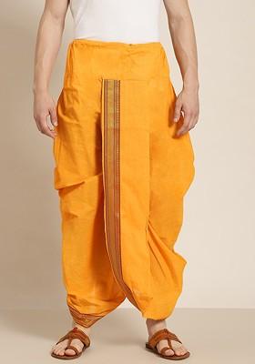 Mustard Solid Cotton Dhoti For Men