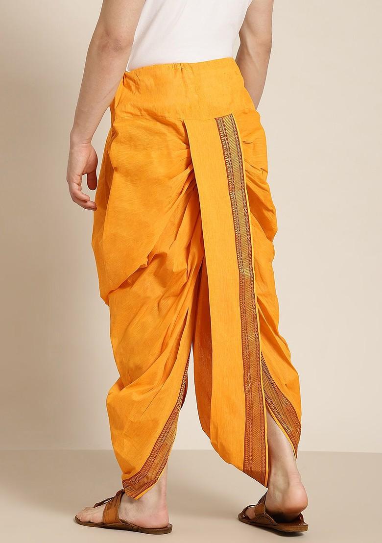 Mustard Solid Cotton Dhoti For Men