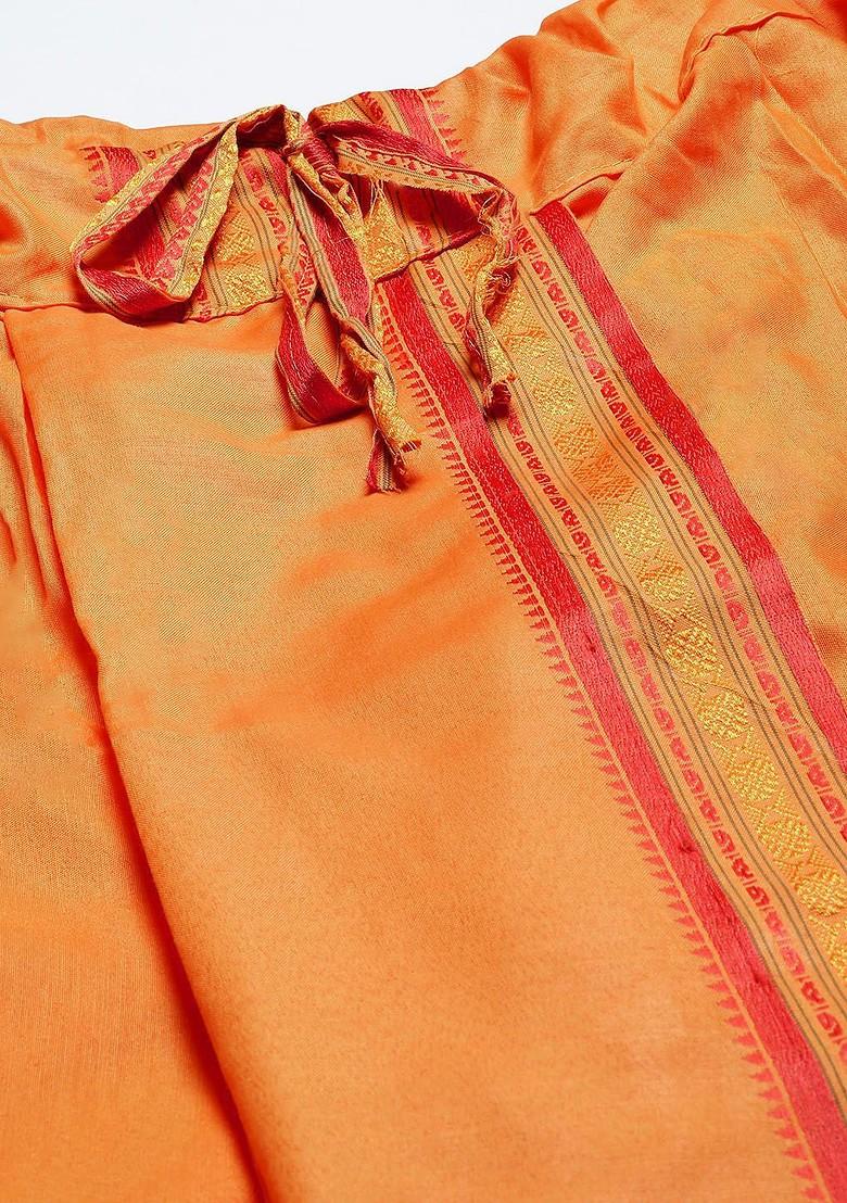 Orange Solid Poly Blend Dhoti For Men