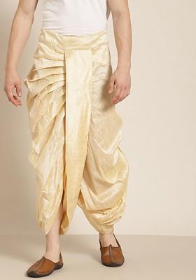 Beige Solid Poly Blend Dhoti For Men