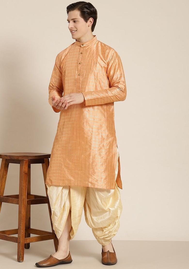 Beige Solid Poly Blend Dhoti For Men