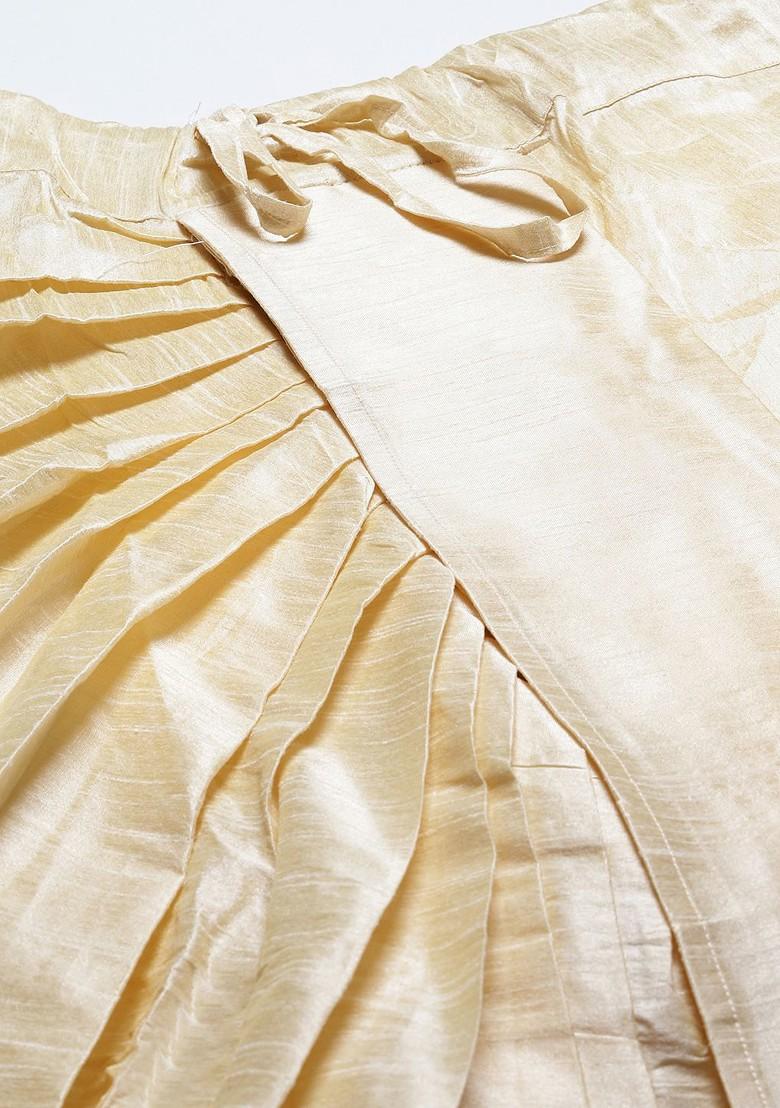 Beige Solid Poly Blend Dhoti For Men