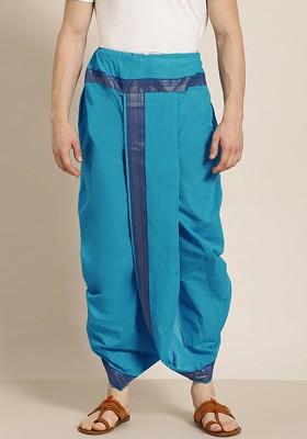 Blue Solid Cotton Dhoti For Men