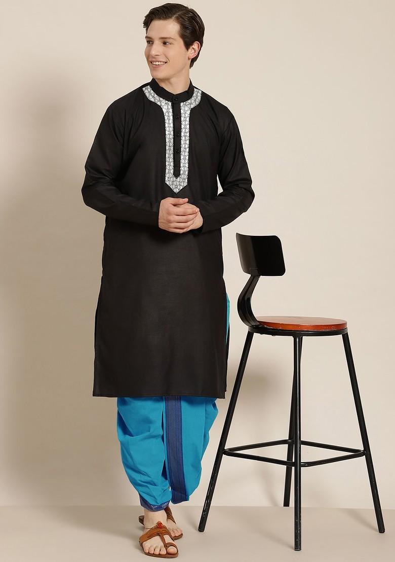 Blue Solid Cotton Dhoti For Men