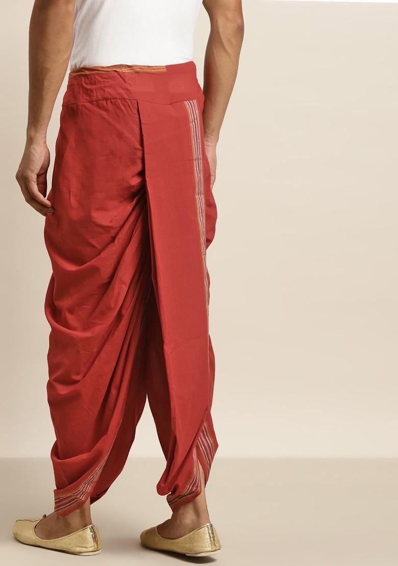 Maroon Solid Cotton Dhoti For Men