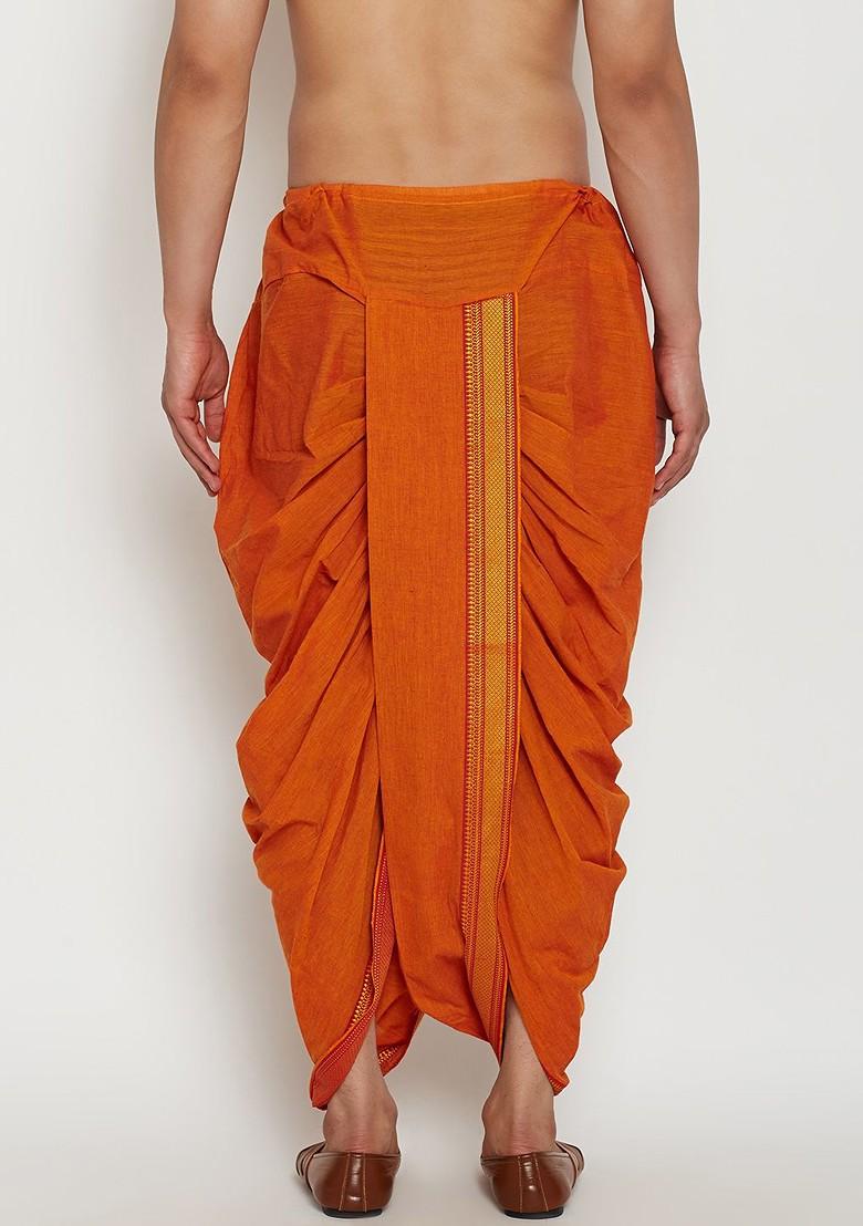 Orange Solid Poly Blend Dhoti For Men