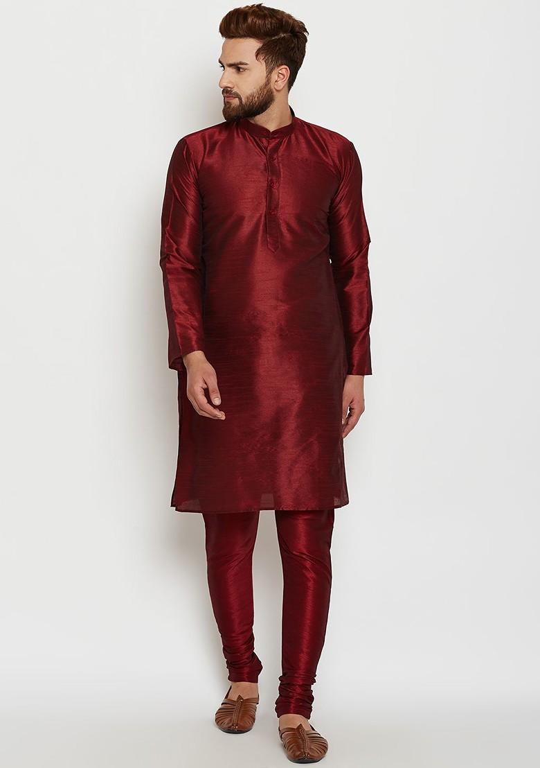 Maroon Solid Silk Churidar For Men
