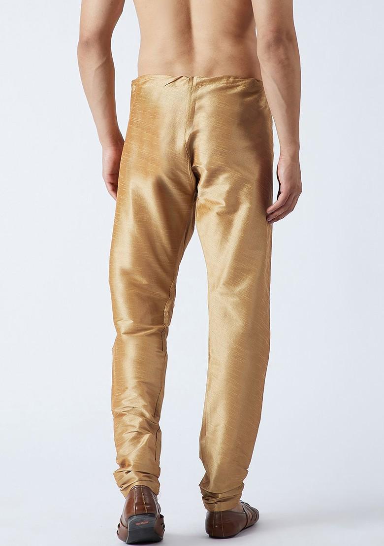 Gold Solid Silk Churidar For Men