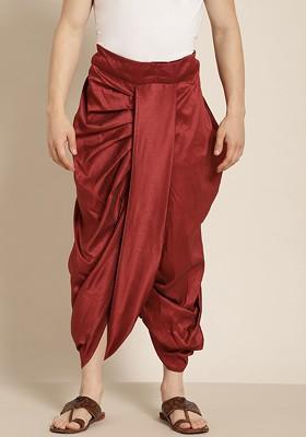 Maroon Solid Poly Blend Dhoti For Men