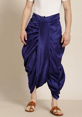 Navy Blue Solid Poly Blend Dhoti For Men