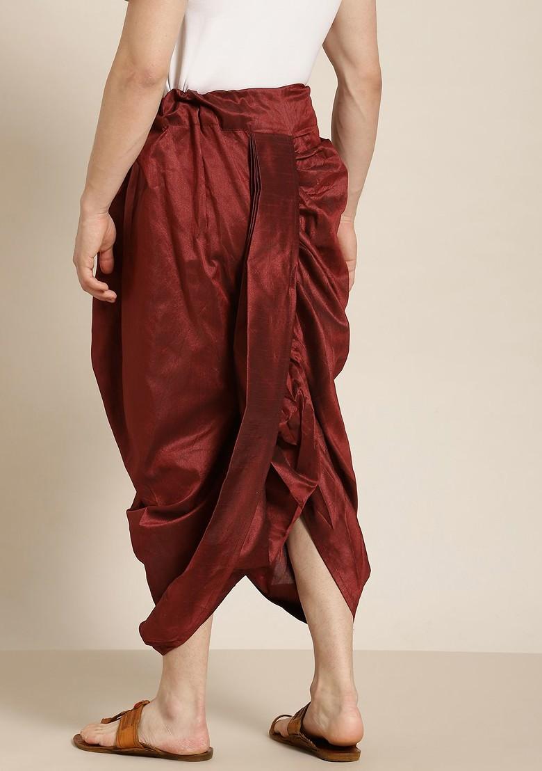 Maroon Solid Poly Blend Dhoti For Men