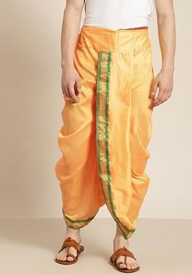 Yellow Solid Poly Blend Dhoti For Men