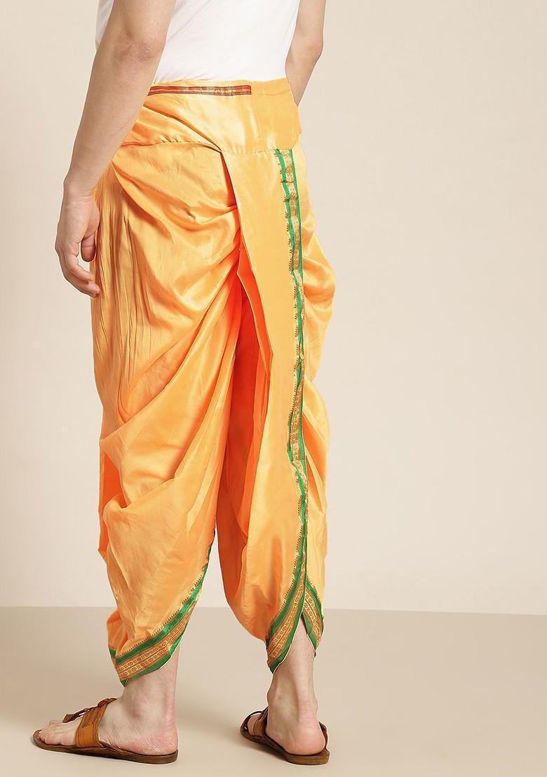 Yellow Solid Poly Blend Dhoti For Men