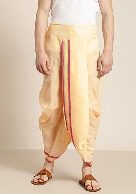 Yellow Solid Poly Blend Dhoti For Men